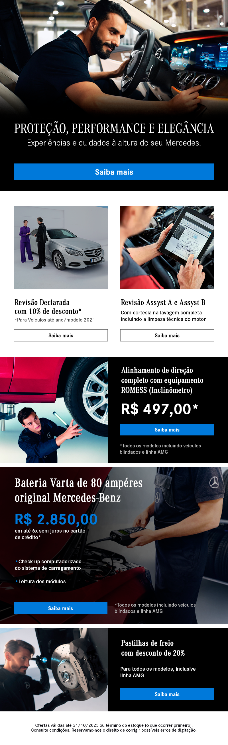 Cuidados Premium: Revisão com 10% OFF, Pastilhas com 20% OFF e Ofertas Mercedes-Benz.