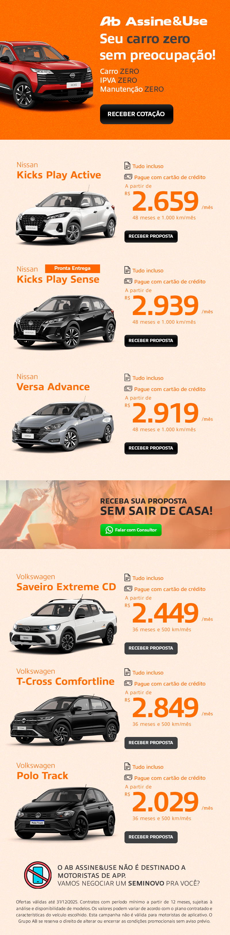 Seu carro ZERO com ZERO preocupações