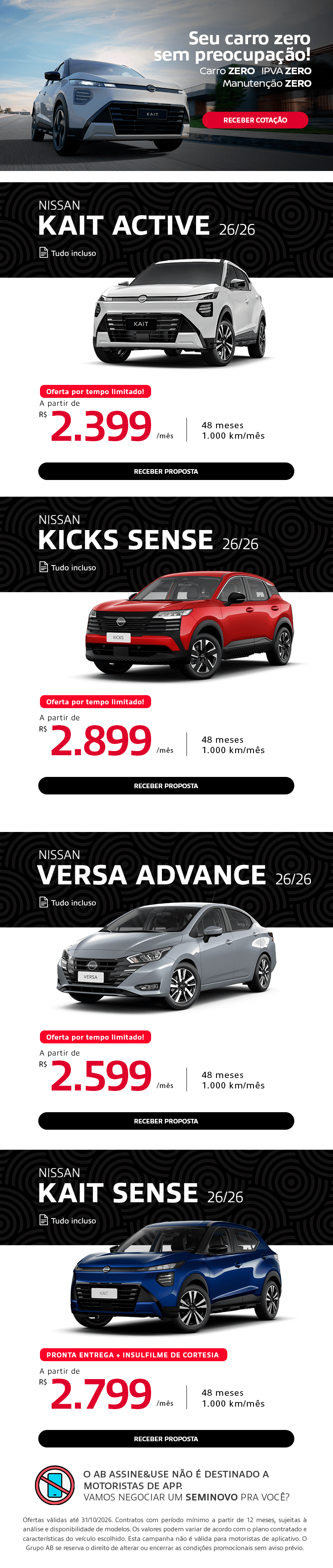 Seu carro ZERO com ZERO preocupações
